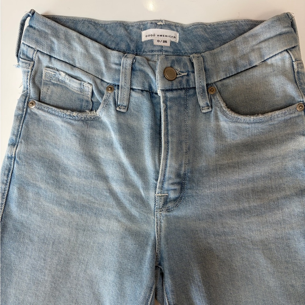 #200 Good American Light Blue Ripped Straight Leg Jeans. Excellent Condition. - Picture 2 of 14